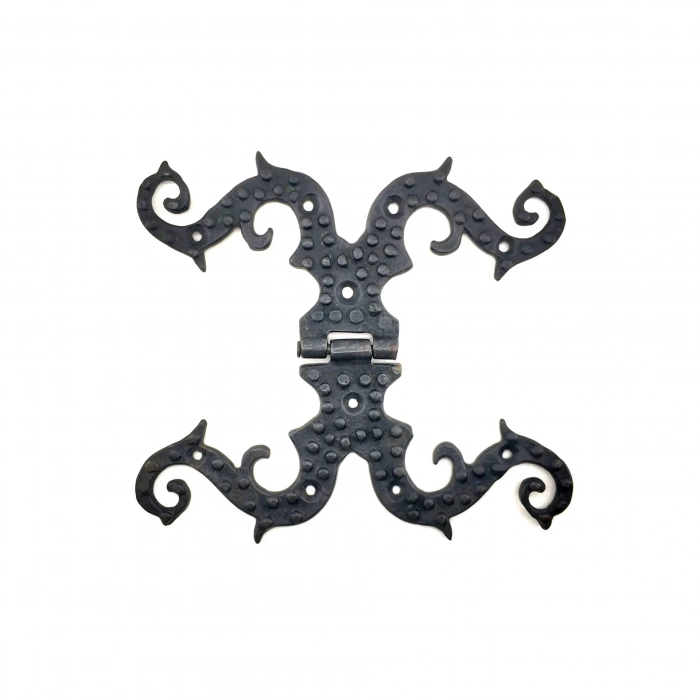 Antika Tarz Dekoratif Pirinç Süslü Menteşe - 190x170 Mm, Oksit