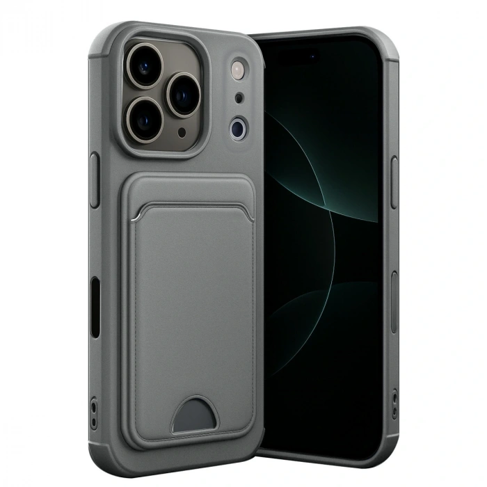 Apple İphone 17 Pro Max Kelvin Kartvizitli Silikon - Gri