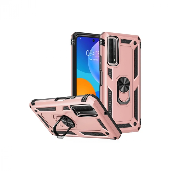 Huawei P Smart 2021 Kılıf Sofya Yüzüklü Silikon Kapak - Rose