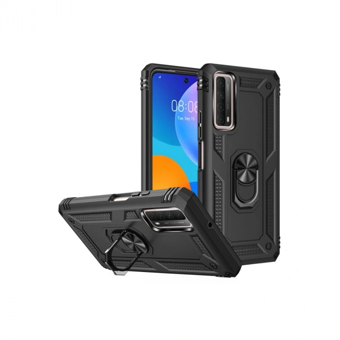 Huawei P Smart 2021 Kılıf Sofya Yüzüklü Silikon Kapak - Siyah