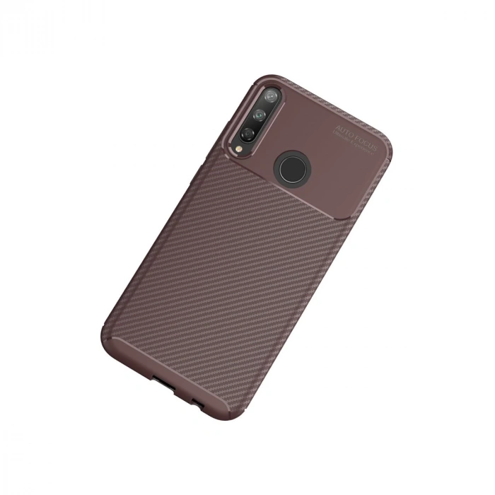 Huawei P40 Lite E Kılıf Auto Focus Karbon Kapak - Kahverengi