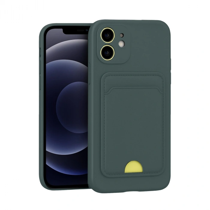 İphone 11 Kılıf Kelvin Kartvizitli Silikon - Koyu Yeşil