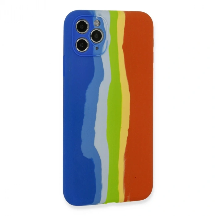 İphone 11 Pro Kılıf Ebruli Lansman Silikon - Mavi-turuncu