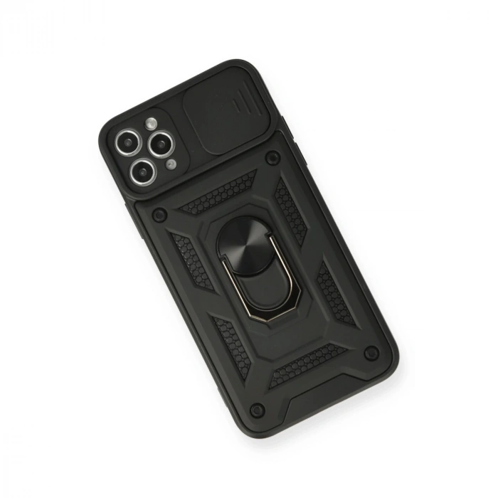 İphone 11 Pro Max Kılıf Pars Lens Yüzüklü Silikon - Siyah