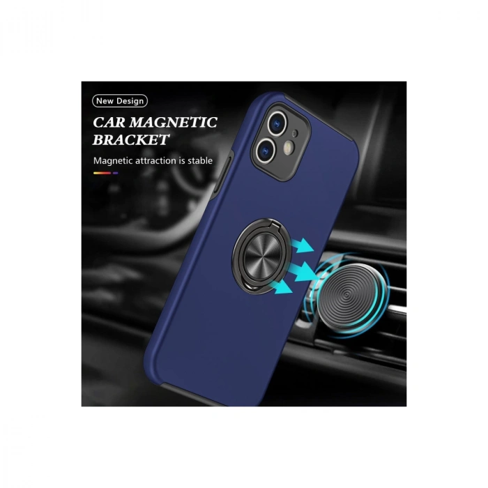 İphone 12 Kılıf Elit Yüzüklü Kapak - Lacivert