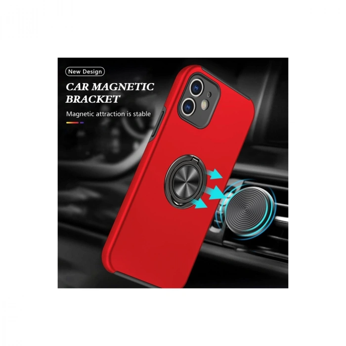 İphone 12 Mini Kılıf Elit Yüzüklü Kapak - Kırmızı