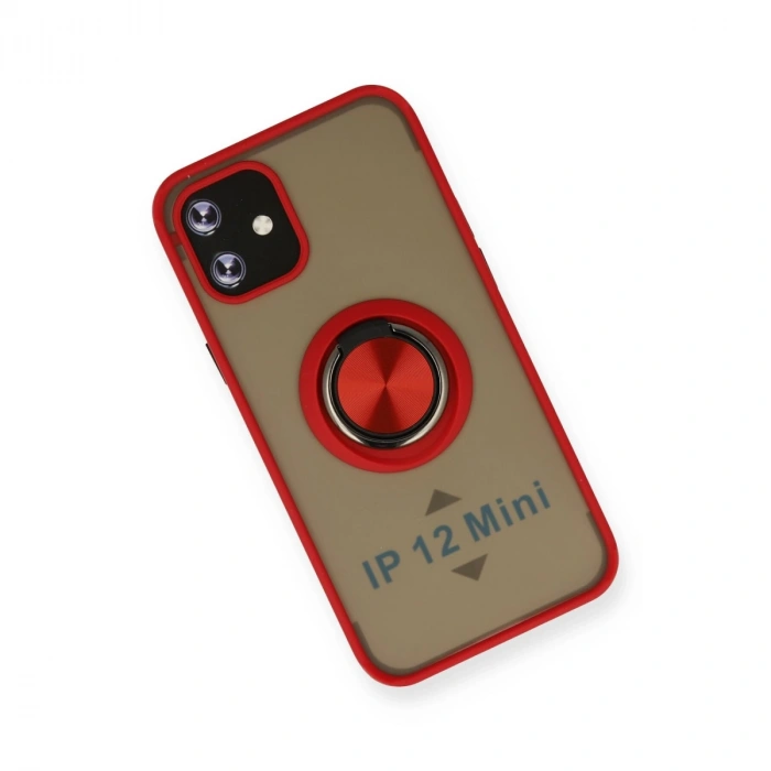 İphone 12 Mini Kılıf Montreal Yüzüklü Silikon Kapak - Kırmızı