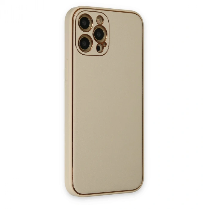 İphone 12 Pro Kılıf Coco Deri Silikon Kapak - Gold