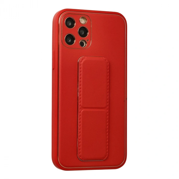 İphone 12 Pro Kılıf Coco Deri Standlı Kapak - Kırmızı