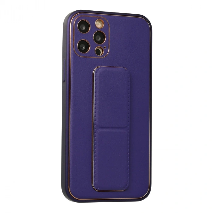 İphone 12 Pro Kılıf Coco Deri Standlı Kapak - Mor