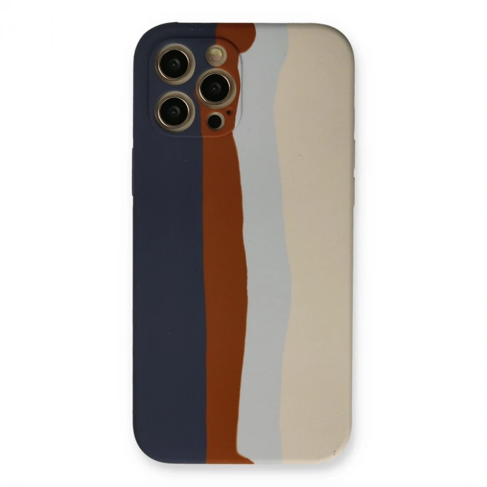 İphone 12 Pro Max Kılıf Ebruli Lansman Silikon - Lacivert-krem