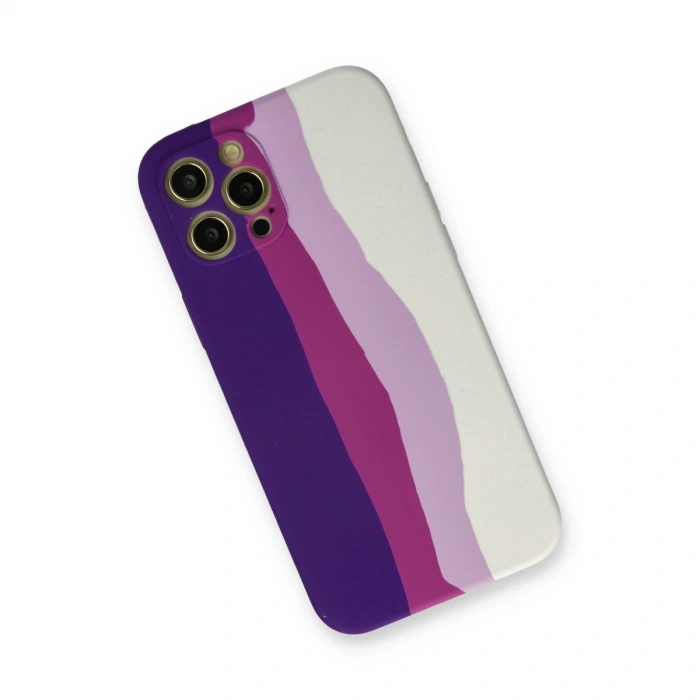 İphone 12 Pro Max Kılıf Ebruli Lansman Silikon - Mor-beyaz