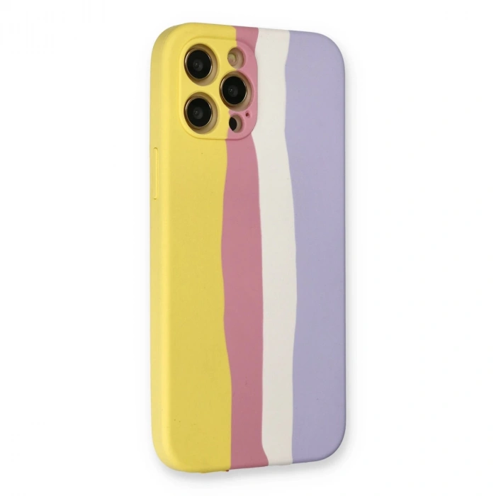 İphone 12 Pro Max Kılıf Ebruli Lansman Silikon - Sarı-mavi