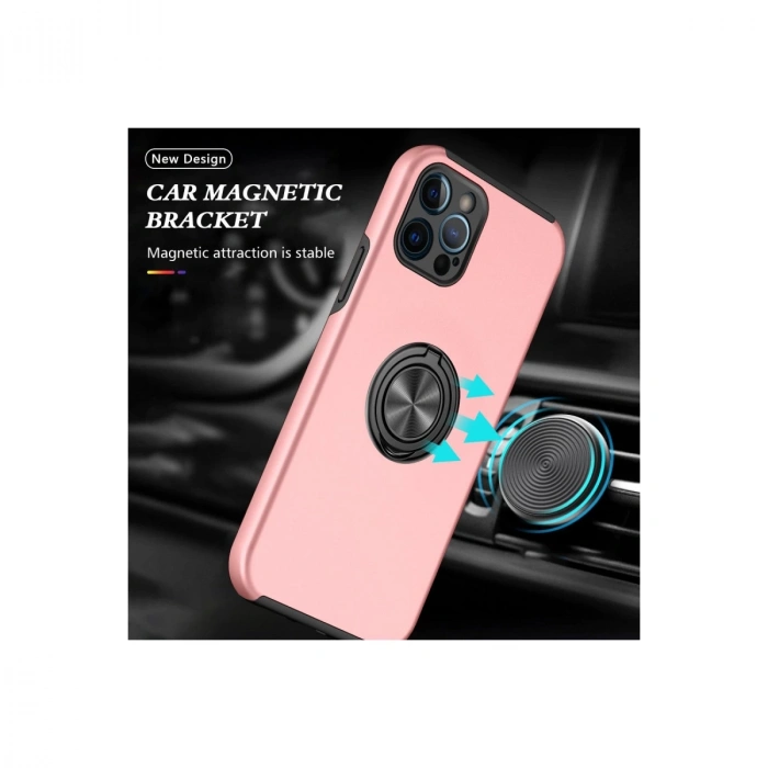 İphone 12 Pro Max Kılıf Elit Yüzüklü Kapak - Pembe