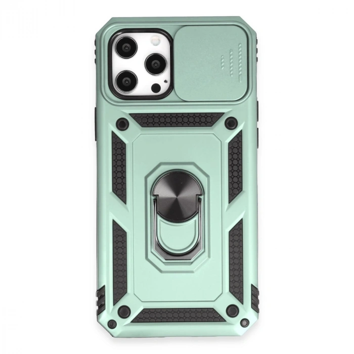 İphone 12 Pro Max Kılıf Pars Lens Yüzüklü Silikon - Yeşil