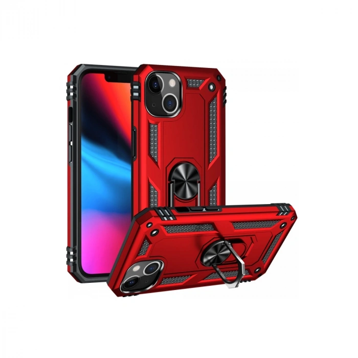 İphone 13 Kılıf Sofya Yüzüklü Silikon Kapak - Kırmızı