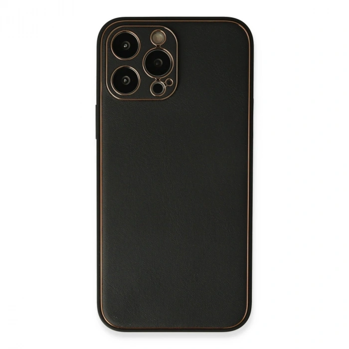 İphone 13 Pro Max Kılıf Coco Deri Silikon Kapak - Siyah