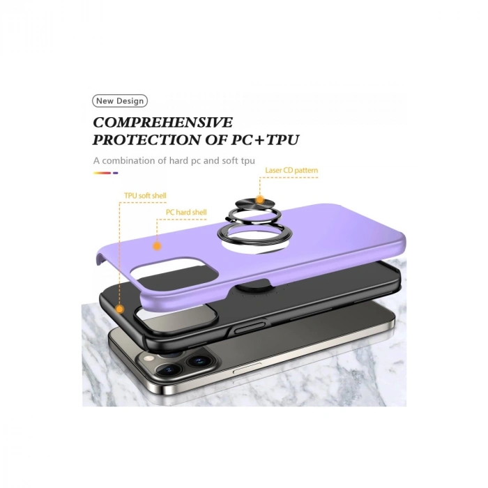 İphone 13 Pro Max Kılıf Elit Yüzüklü Kapak - Mor