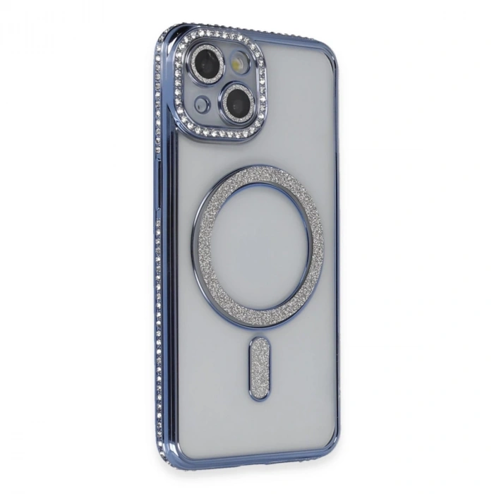 İphone 14 Kılıf Joke Simli Magneticsafe Kılıf - Mavi