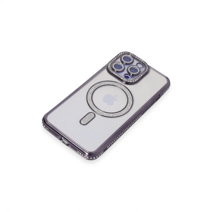 İphone 14 Pro Kılıf Joke Simli Magneticsafe Kılıf - Derin Mor