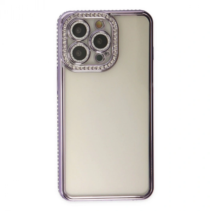 İphone 14 Pro Kılıf Joke Taşlı Silikon - Mor