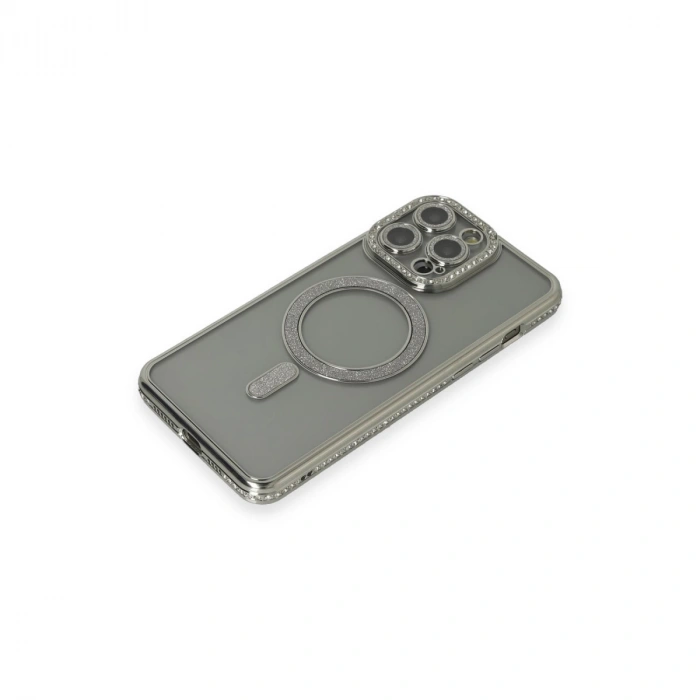 İphone 15 Pro Kılıf Joke Simli Magneticsafe Kılıf - Gri