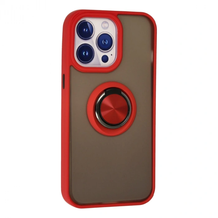 İphone 15 Pro Kılıf Montreal Yüzüklü Silikon Kapak - Kırmızı