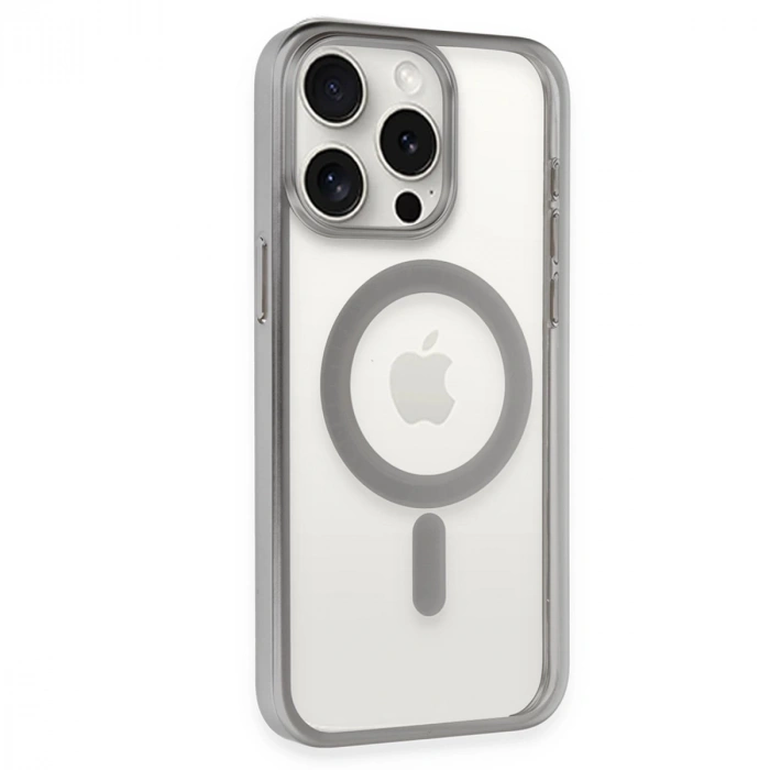 İphone 15 Pro Max Kılıf Erozi Magsafe Kapak - Gümüş