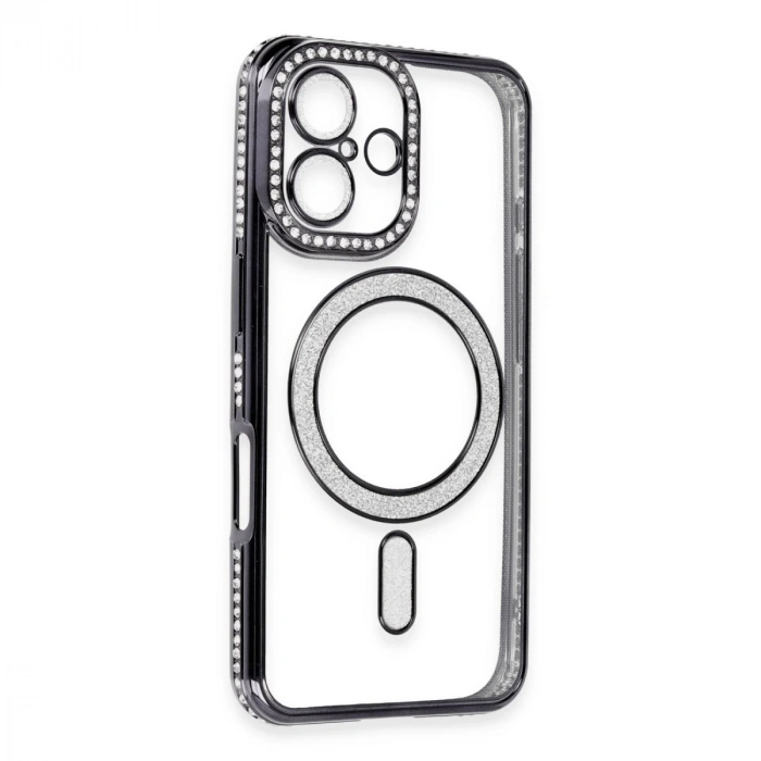 İphone 16 Kılıf Joke Simli Magneticsafe Kılıf - Siyah