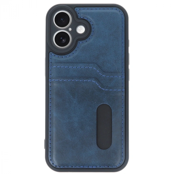 İphone 16 Kılıf Sara Kartvizitli Deri Kılıf - Lacivert