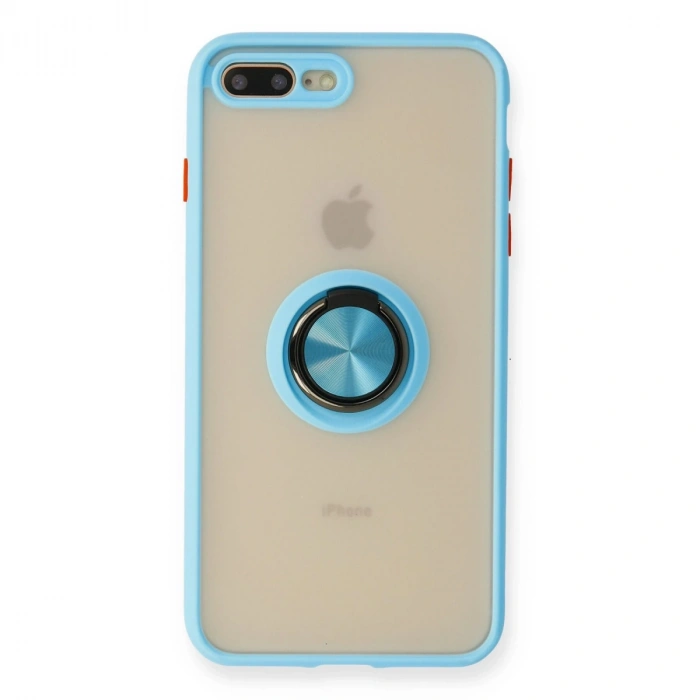 İphone 7 Plus Kılıf Montreal Yüzüklü Silikon Kapak - Buz Mavi