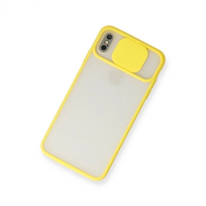 İphone X Kılıf Palm Buzlu Kamera Sürgülü Silikon - Sarı