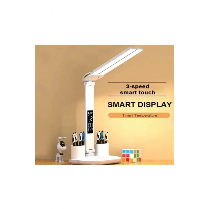 Led Dokunmatik Katlanabilir Masa Lambası Takvim Sıcaklık Saat Şarjlı Masa Lambası