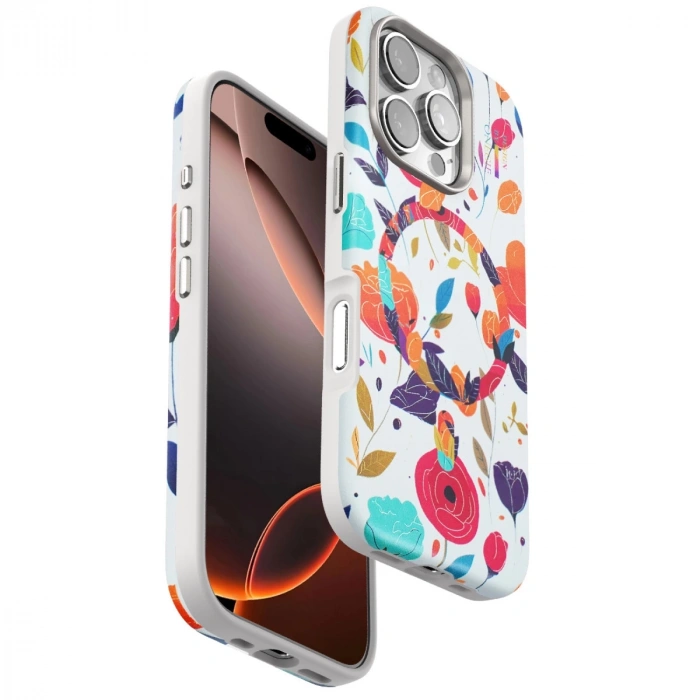 Onegif İphone 16 Pro Flower Series Magsafe Kapak - Beyaz