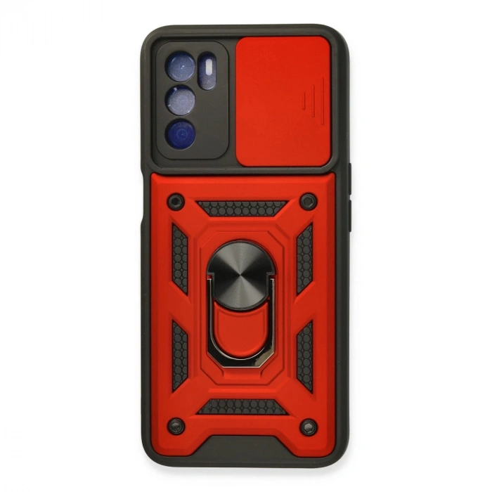 Oppo A16 Kılıf Pars Lens Yüzüklü Silikon - Kırmızı