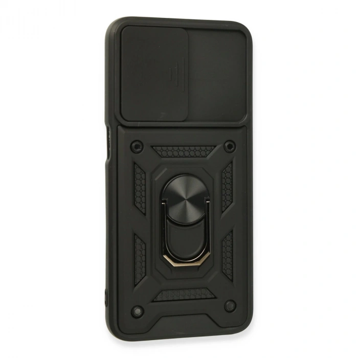 Oppo A16 Kılıf Pars Lens Yüzüklü Silikon - Siyah