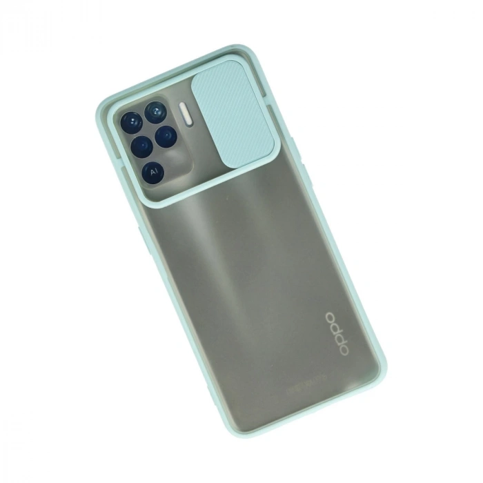 Oppo Reno 5 Lite Kılıf Palm Buzlu Kamera Sürgülü Silikon - Turkuaz