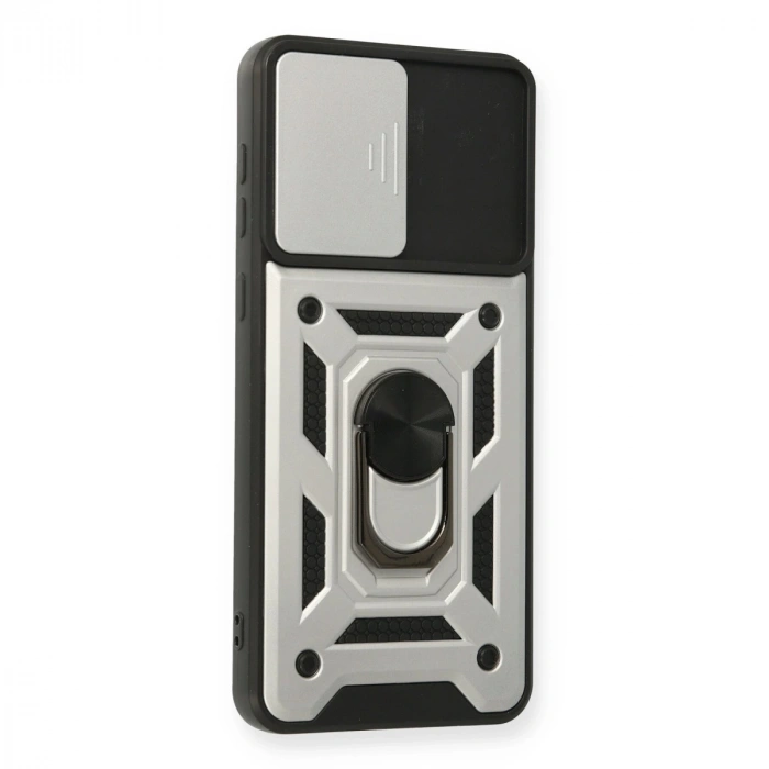 Samsung Galaxy A02 Kılıf Pars Lens Yüzüklü Silikon - Gümüş