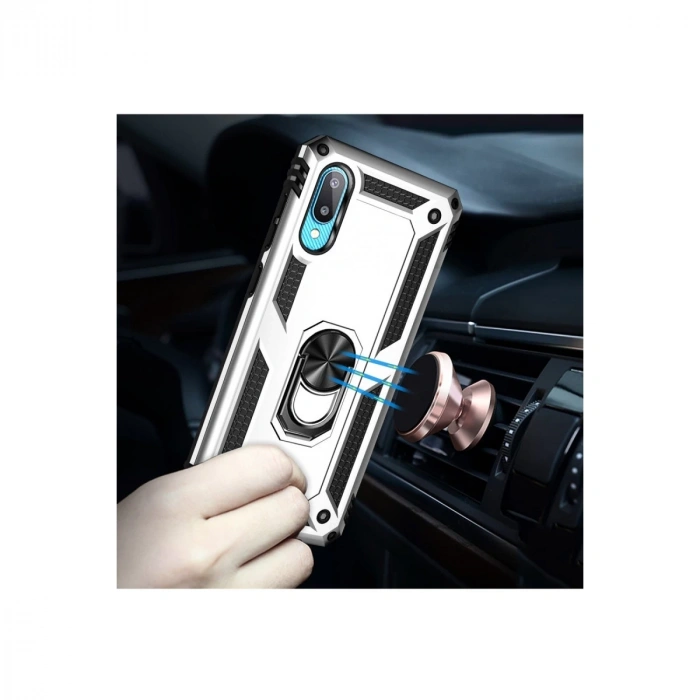 Samsung Galaxy A02 Kılıf Sofya Yüzüklü Silikon Kapak - Gümüş