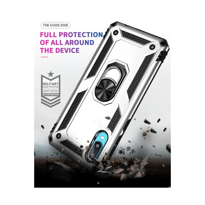 Samsung Galaxy A02 Kılıf Sofya Yüzüklü Silikon Kapak - Gümüş