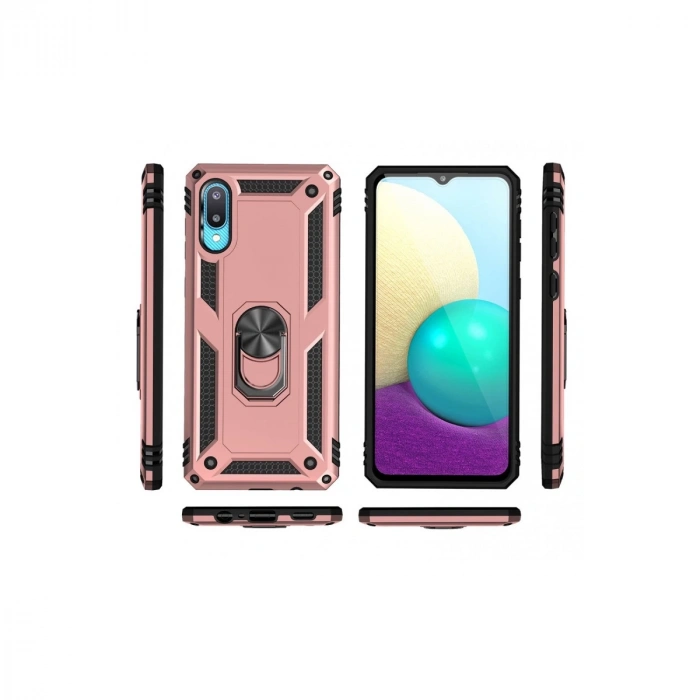 Samsung Galaxy A02 Kılıf Sofya Yüzüklü Silikon Kapak - Rose