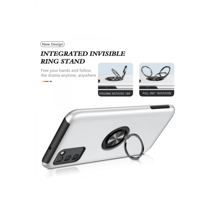 Samsung Galaxy A02s Kılıf Elit Yüzüklü Kapak - Gümüş