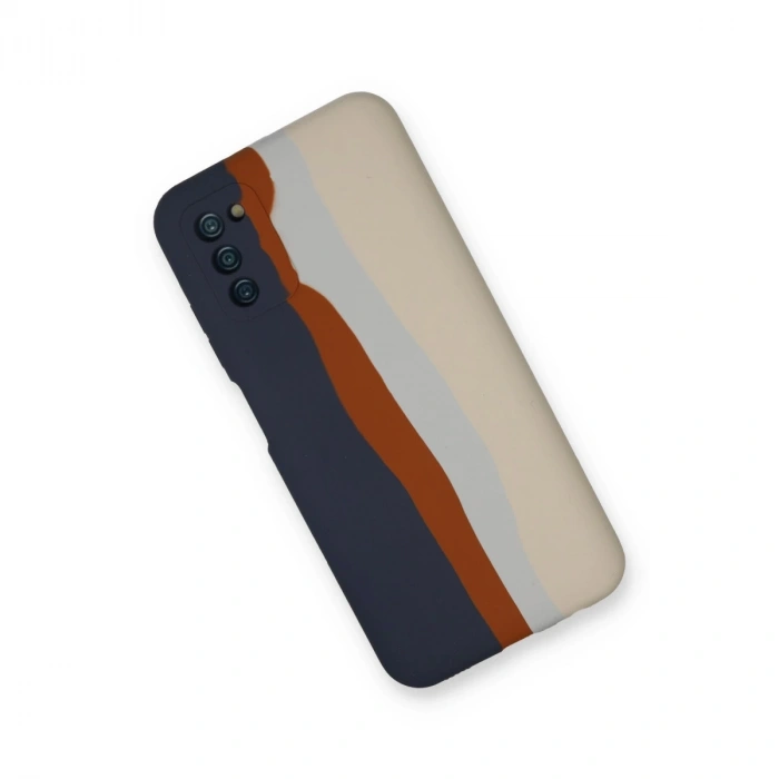 Samsung Galaxy A03s Kılıf Ebruli Lansman Silikon - Lacivert-krem