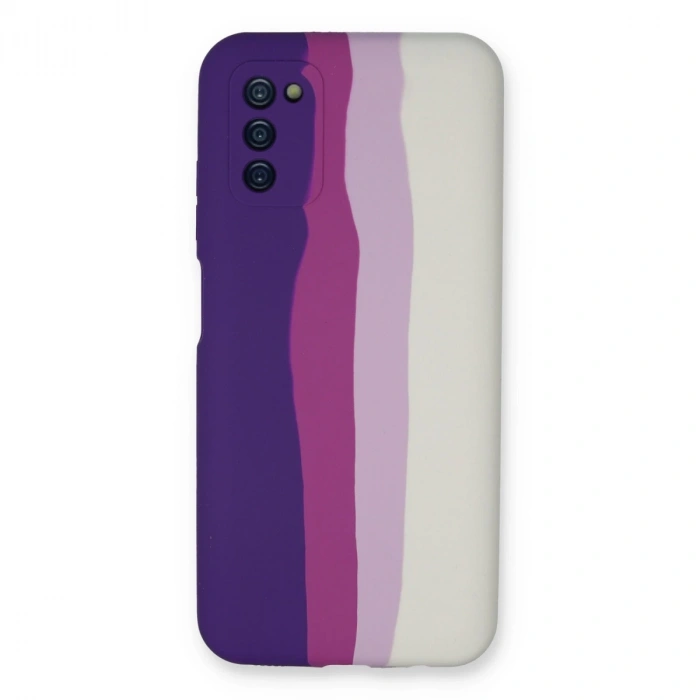 Samsung Galaxy A03s Kılıf Ebruli Lansman Silikon - Mor-beyaz