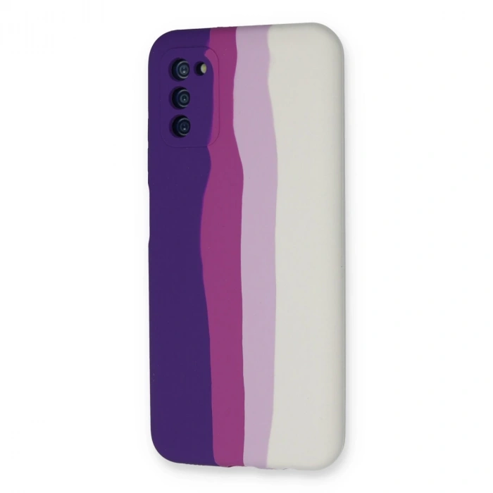 Samsung Galaxy A03s Kılıf Ebruli Lansman Silikon - Mor-beyaz