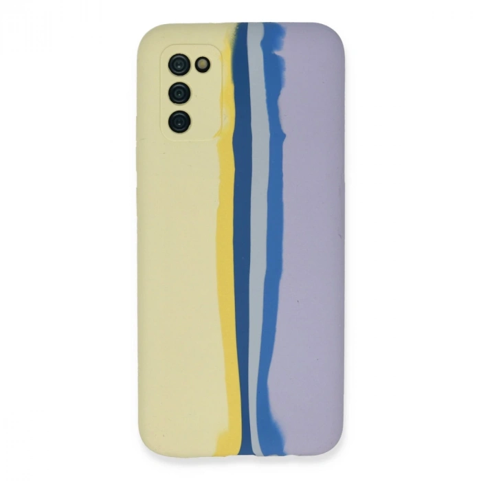 Samsung Galaxy A03s Kılıf Ebruli Lansman Silikon - Sarı-lila
