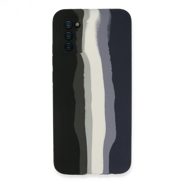 Samsung Galaxy A03s Kılıf Ebruli Lansman Silikon - Siyah-lacivert