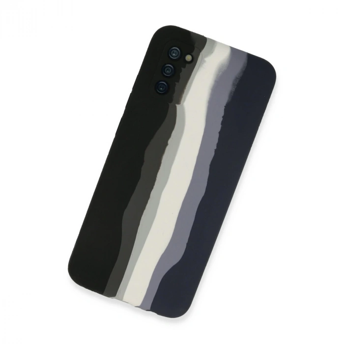 Samsung Galaxy A03s Kılıf Ebruli Lansman Silikon - Siyah-lacivert