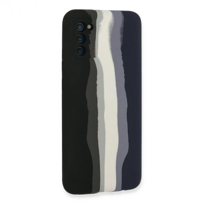Samsung Galaxy A03s Kılıf Ebruli Lansman Silikon - Siyah-lacivert