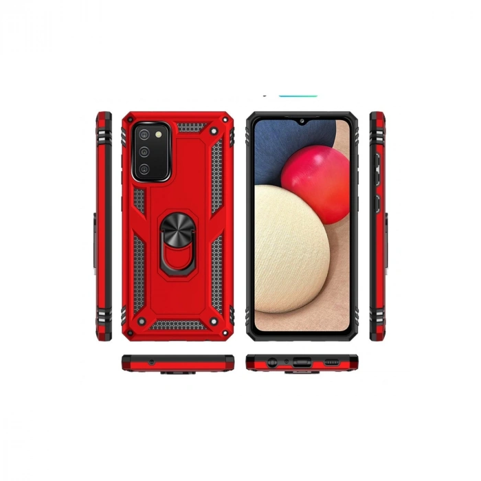 Samsung Galaxy A03s Kılıf Sofya Yüzüklü Silikon Kapak - Kırmızı